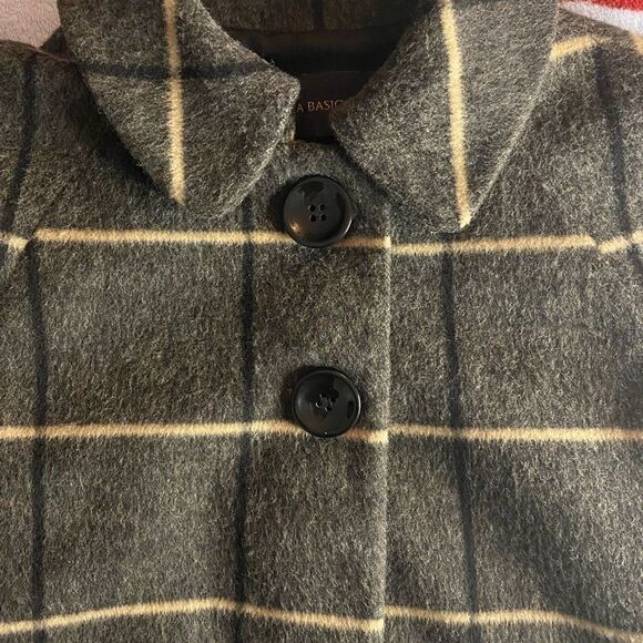 ZARA LINED CAPE JACKET PETER PAN COLLAR WOOL BLEND GRY BLACK TAN WOMENS MEDIUM - Picture 5 of 8